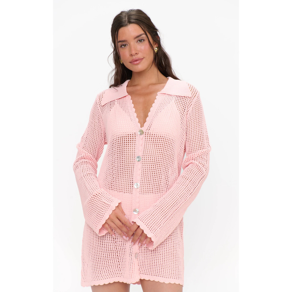 Show Me Your Mumu Button Up Coverup Dress Peachy Pink Crochet Womens Small